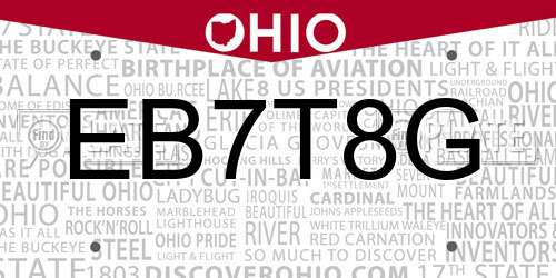 EB7T8G Ohio License Plate