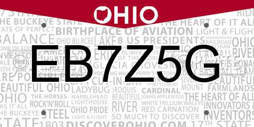 EB7Z5G Ohio License Plate
