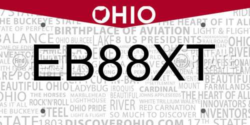 EB88XT Ohio License Plate