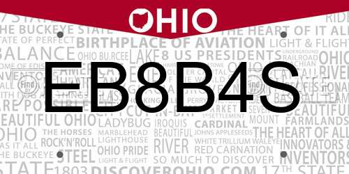 EB8B4S Ohio License Plate