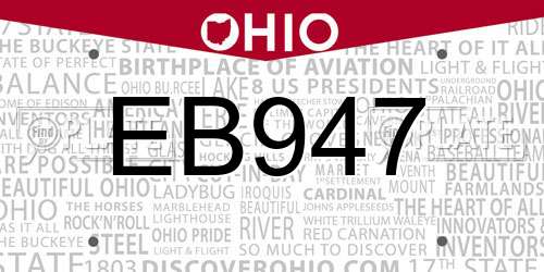EB947 Ohio License Plate