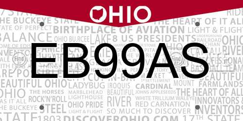 EB99AS Ohio License Plate