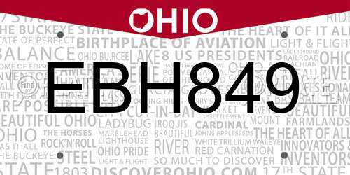 EBH849 Ohio License Plate