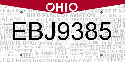 EBJ9385 Ohio License Plate