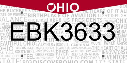 EBK3633 Ohio License Plate