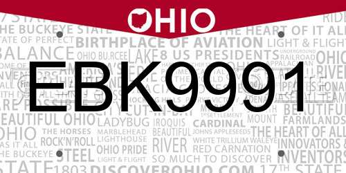 EBK9991 Ohio License Plate