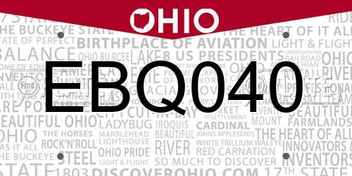 EBQ040 Ohio License Plate
