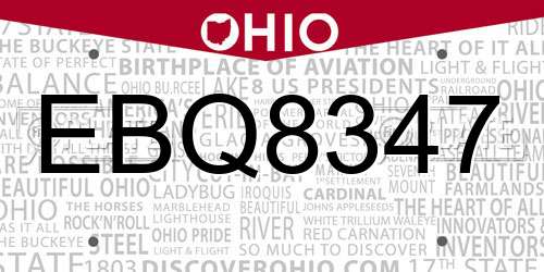 EBQ8347 Ohio License Plate