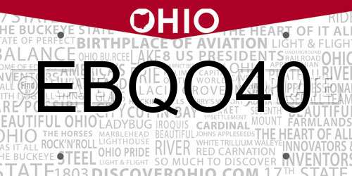EBQO40 Ohio License Plate