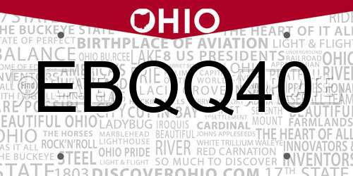 EBQQ40 Ohio License Plate