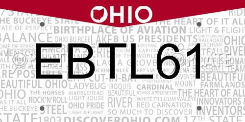 EBTL61 Ohio License Plate