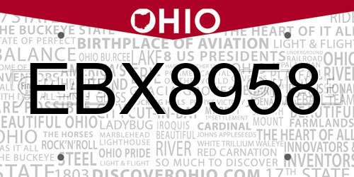EBX8958 Ohio License Plate