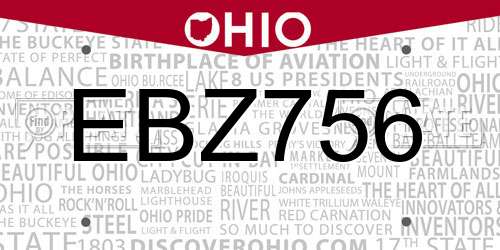 EBZ756 Ohio License Plate