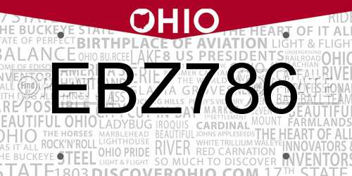 EBZ786 Ohio License Plate