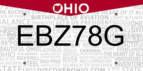 EBZ78G Ohio License Plate