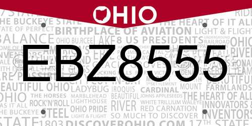 EBZ8555 Ohio License Plate