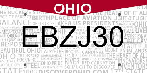EBZJ30 Ohio License Plate