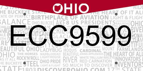 ECC9599 Ohio License Plate