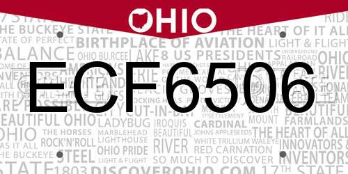 ECF6506 Ohio License Plate