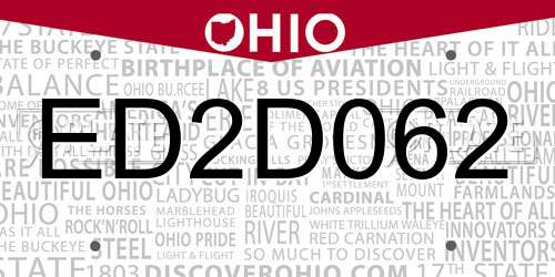 ED2D062 Ohio License Plate
