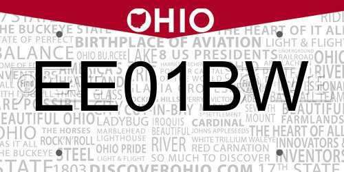 EE01BW Ohio License Plate