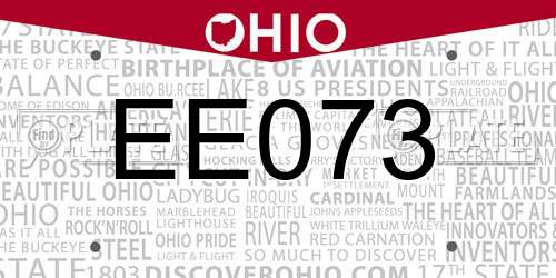 EE073 Ohio License Plate