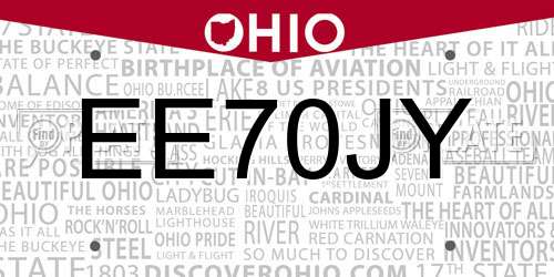 EE70JY Ohio License Plate