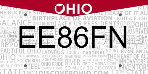 EE86FN Ohio License Plate