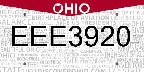 EEE3920 Ohio License Plate