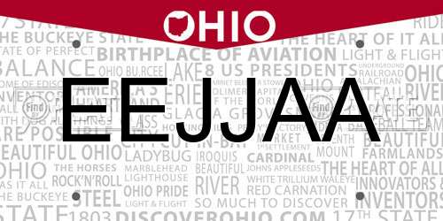 EEJJAA Ohio License Plate