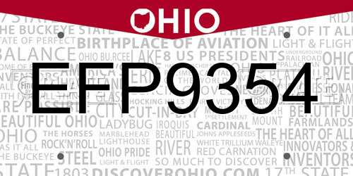 EFP9354 Ohio License Plate