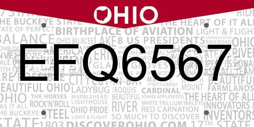 EFQ6567 Ohio License Plate