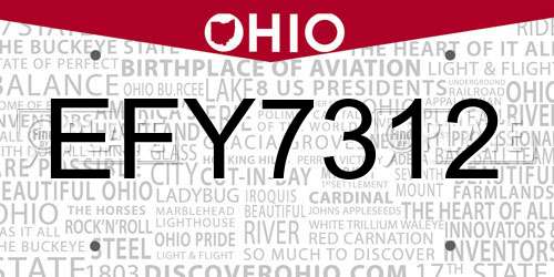 EFY7312 Ohio License Plate