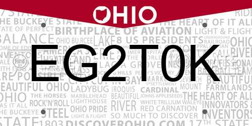 EG2T0K Ohio License Plate