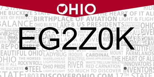 EG2Z0K Ohio License Plate