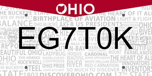 EG7T0K Ohio License Plate