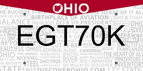 EGT70K Ohio License Plate