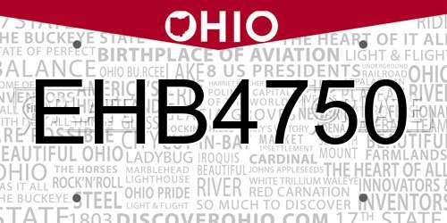 EHB4750 Ohio License Plate