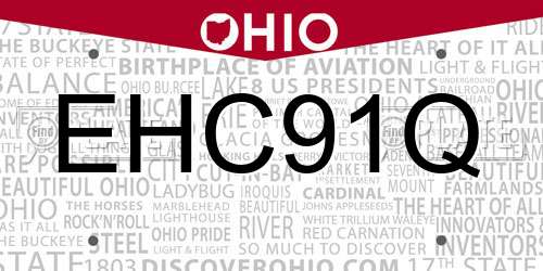 EHC91Q Ohio License Plate
