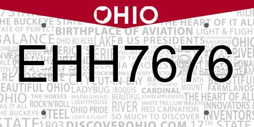 EHH7676 Ohio License Plate