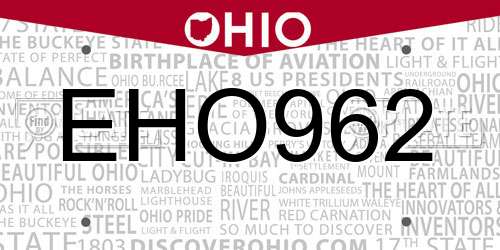 EHO962 Ohio License Plate