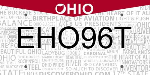 EHO96T Ohio License Plate
