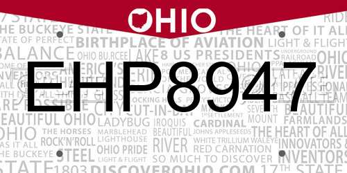 EHP8947 Ohio License Plate