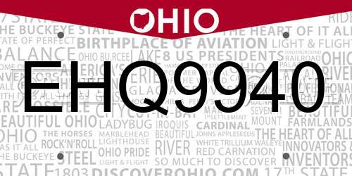 EHQ9940 Ohio License Plate