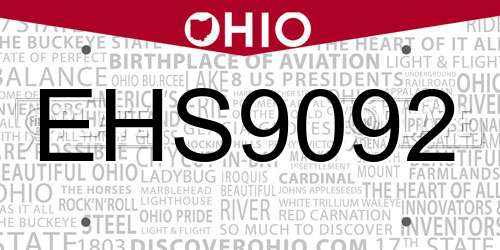 EHS9092 Ohio License Plate