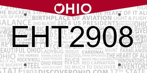EHT2908 Ohio License Plate
