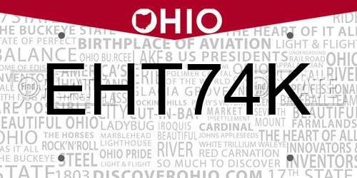EHT74K Ohio License Plate