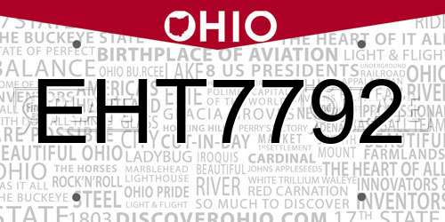 EHT7792 Ohio License Plate