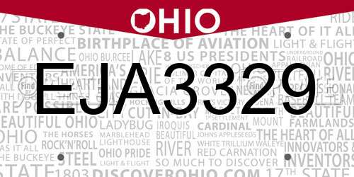 EJA3329 Ohio License Plate