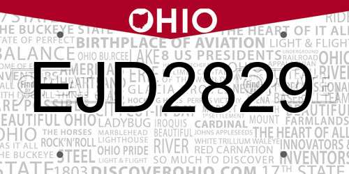 EJD2829 Ohio License Plate